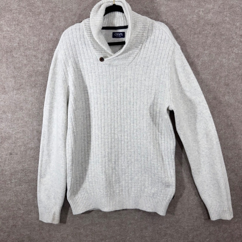 Chaps Ottoman Cowl Neck Sweater Mens L Oatmeal Heather Ribbed Minimalist